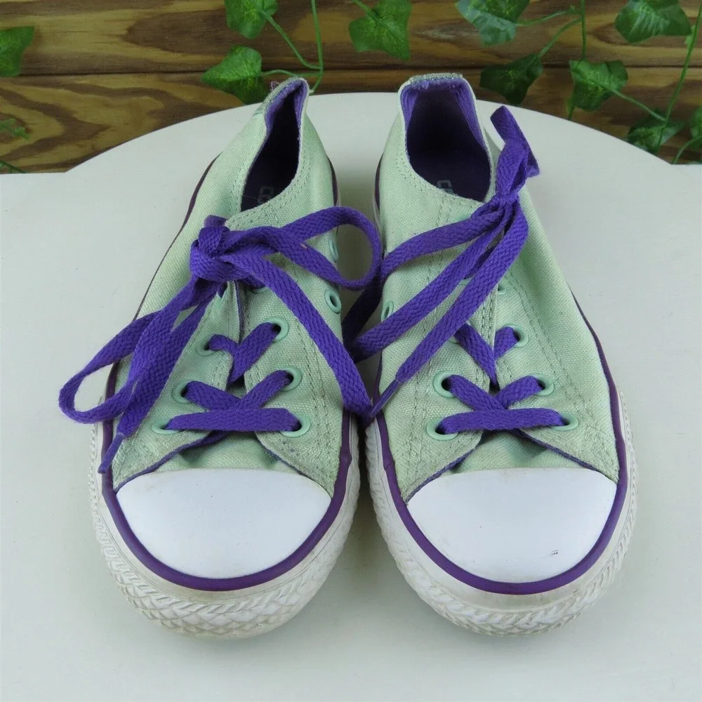 Converse Youth Girls Sneaker Shoes Green Fabric‎ Lace Up Size 1.5 Medium